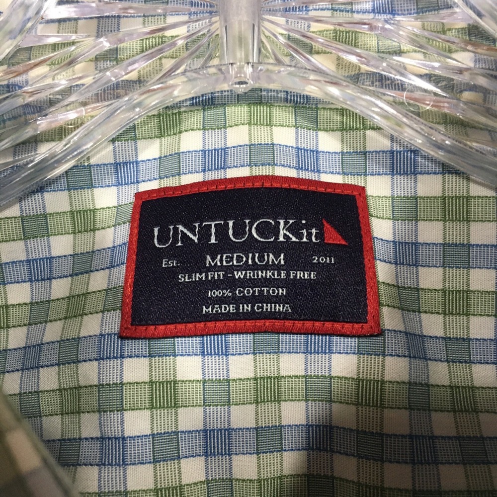 UNTUCKit Dress Shirt Dubois Plaid Slim Fit Wrinkle Free Long Sleeve Green Medium - Picture 7 of 12